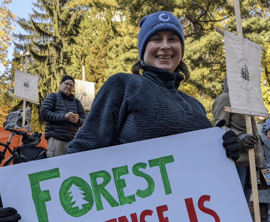 Activist holds a home made sign at an Oregon Wild rally in Portland